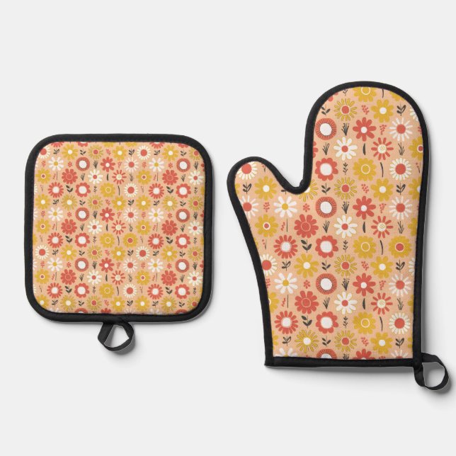Peachy Bloom Harmony Oven Mitt & Pot Holder Set (Front)