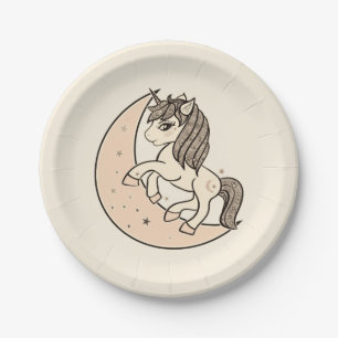 Peachy Blush Pink Celestial Moon Baby Shower Paper Plate