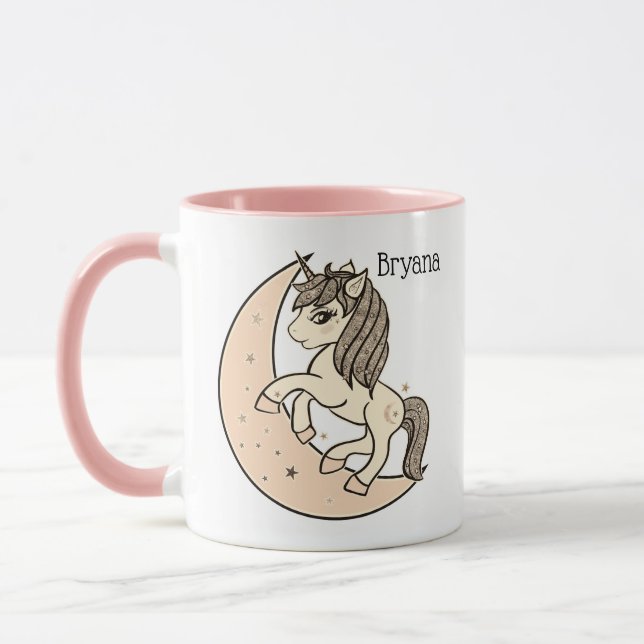Peachy Blush Pink Celestial Moon & Stars Unicorn Mug (Left)