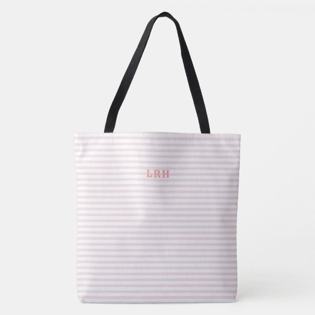 Peachy Blush Stripe Classic Monogram Initials Tote Bag (Front)
