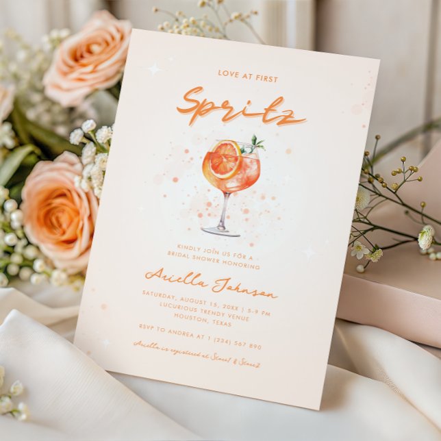 Peachy Cocktail Love at First Spritz Bridal Shower Invitation (Creator Uploaded)