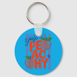 Peachy Cute Summer Peach Graphic Retro Food Pun Keychain