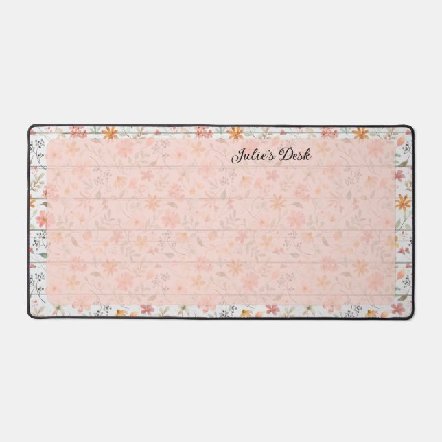 Peachy Floral Design - Personalized desk mat  (Front)