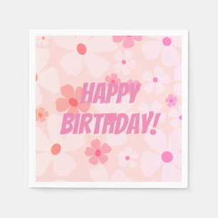 Peachy Flower Power Happy Birthday Napkin