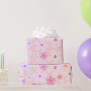 Peachy Flower Power Happy Birthday Wrapping Paper