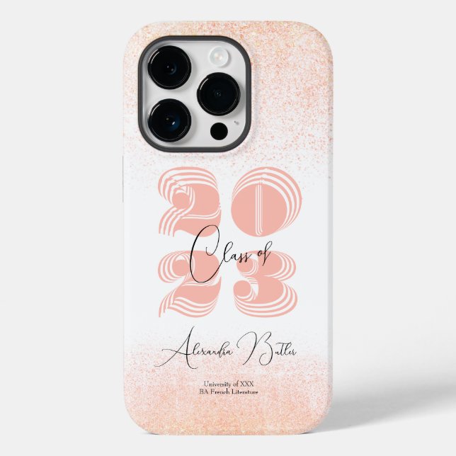 Peachy Grad Custom Name Class of 2023 Graduation Case-Mate iPhone Case (Back)