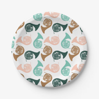 Peachy Green French Horn Paper Plate