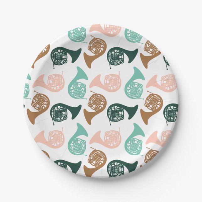 Peachy Green French Horn Paper Plate (Front)
