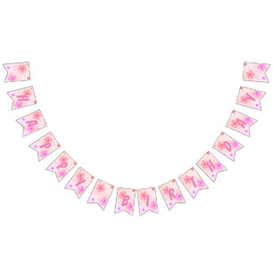 Peachy Happy Birthday Bubble Gum Pink Peach Flower Bunting Flags
