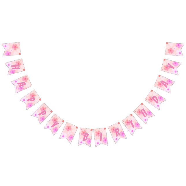 Peachy Happy Birthday Bubble Gum Pink Peach Flower Bunting Flags (All)