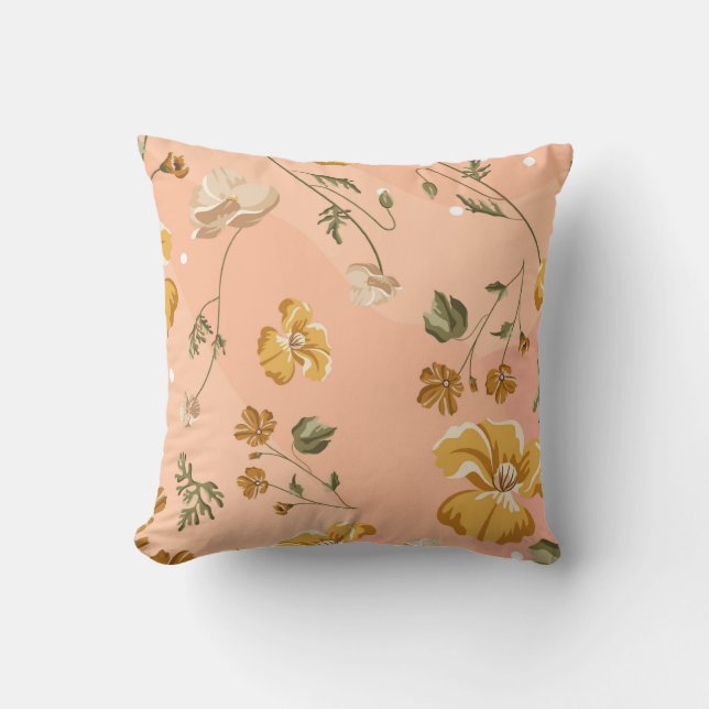 Peachy keen floral pattern throw pillow (Front)