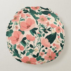 Peachy-Keen Flower Pattern Round Pillow