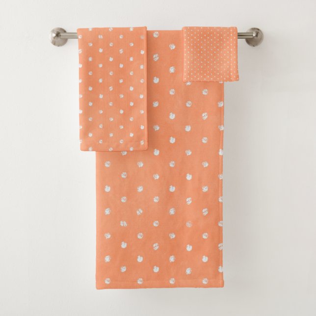 Peachy Keen Orange Messy Polka Dots Bath Towel Set (Insitu)