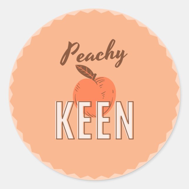 Peachy Keen Peach coloured round stickers (Front)