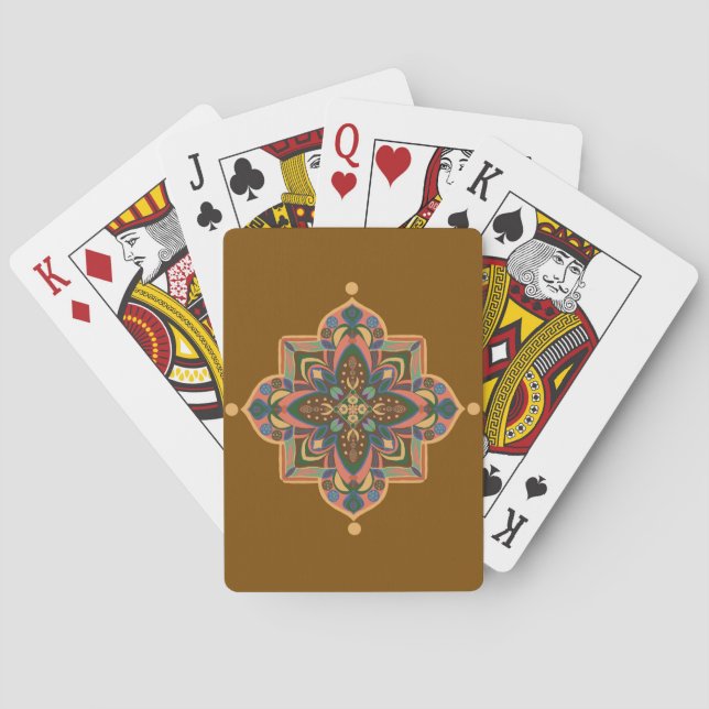 Peachy Mandala on Brown Playing Cards (Back)