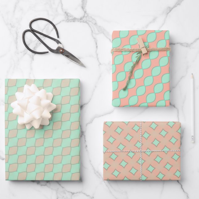 Peachy Mint Tango Wrapping Paper Flat Sheet Set (Front)