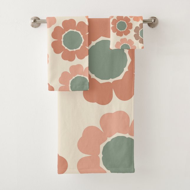 Peachy Neutral Floral Design Bath Towel Set (Insitu)