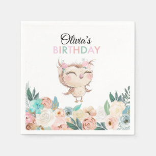 Peachy Owl Birthday Napkins