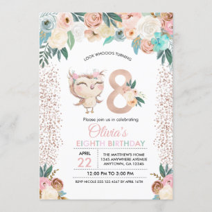 Peachy Owl Huitième invitation anniversaire