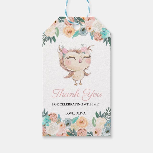 Peachy Owl Thank You Favour Tag (Front)
