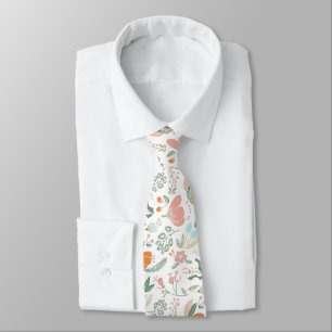 Peachy pastel floral meadow summer pattern tie