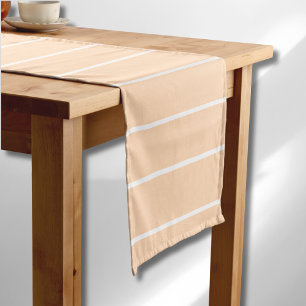 Peachy Pink and White Thin Horizontal Striped Short Table Runner