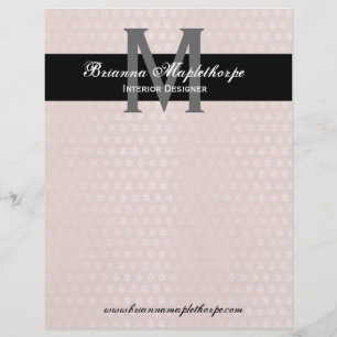 Peachy Pink & Black Damask Monogram Letterhead