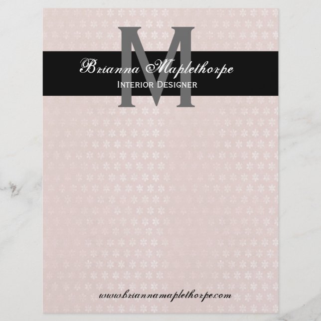 Peachy Pink & Black Damask Monogram Letterhead (Front)