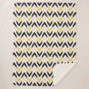 Peachy Pink, Black, Gold & White Chevron Pattern Sherpa Blanket