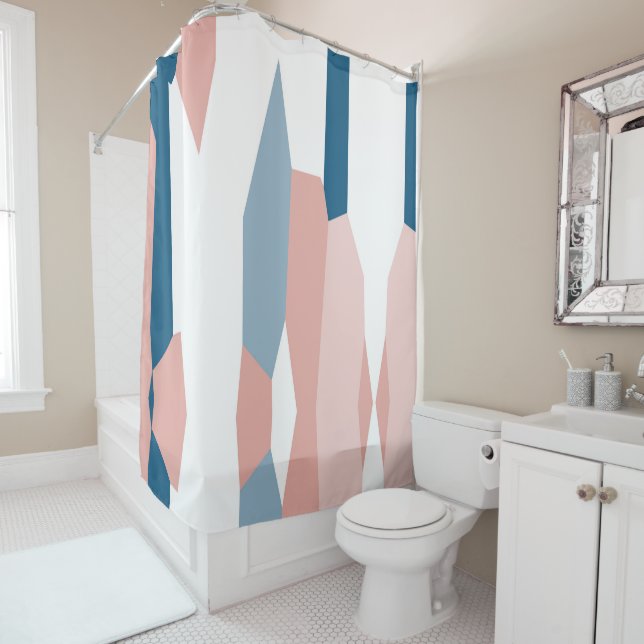 Peachy Pink Blue and White Abstract (In Situ)