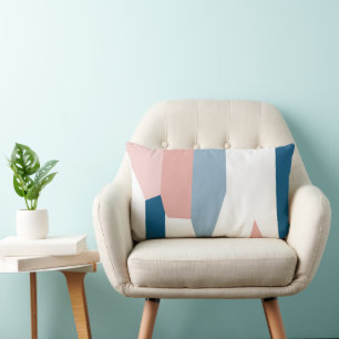 Peachy Pink Blue and White Abstract     Lumbar Pillow