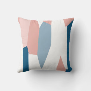 Peachy Pink Blue and White Abstract Throw Pillow