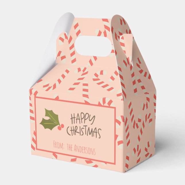 Peachy Pink Christmas Candy Canes Favor Box (Front Side)