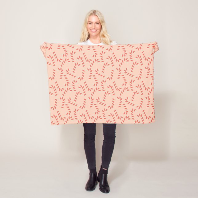 Peachy Pink Christmas Candy Canes Fleece Blanket (In Situ)