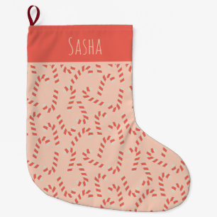 Peachy Pink Christmas Candy Canes Large Christmas Stocking