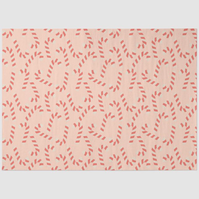 Peachy Pink Christmas Candy Canes Tissue Paper (Front)