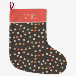 Peachy Pink Christmas Lights Large Christmas Stocking