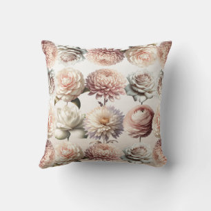 Peachy Pink Creamy White Flowers Floral Throw Pillow