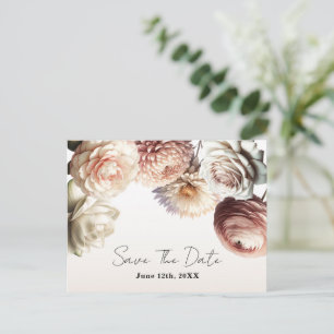 Peachy Pink Creamy White Flowers Save the Date  Announcement Postcard