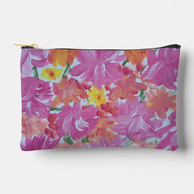 Peachy Pink Floral Accessories Pouch (Front)