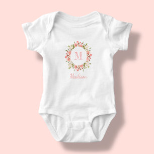 Peachy Pink Floral   Personalized Baby Bodysuit