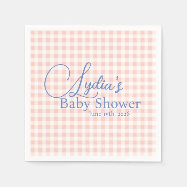Peachy PInk Gingham Check Peel and Stick Wallpaper Napkin (Front)