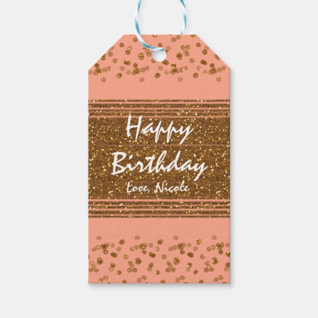 Peachy Pink & Gold Confetti Dots Gift Tag (Front)