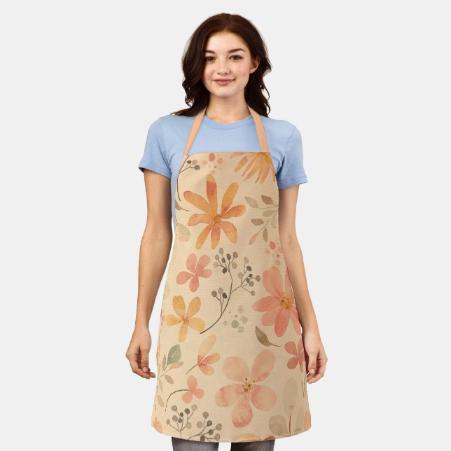 Peachy--pink golden floral pattern apron (Worn)