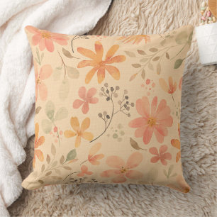 Peachy--pink golden floral pattern throw pillow