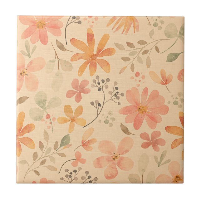 Peachy--pink golden floral pattern tile (Front)