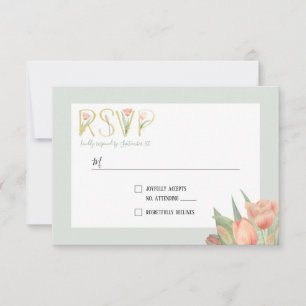 Peachy Pink & Mint Spring Tulips RSVP Card