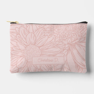 Peachy Pink on Pink Chrysanthemums with Name Accessory Pouch