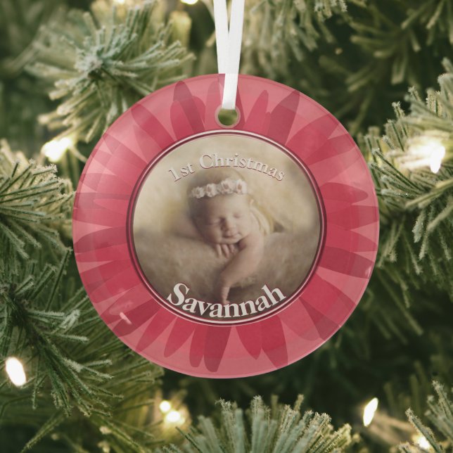 Peachy Pink Our Little Gerber Baby Photo  Glass Ornament (Insitu)
