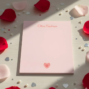 Peachy Pink Retro Heart Valentines Day Custom Name Notepad